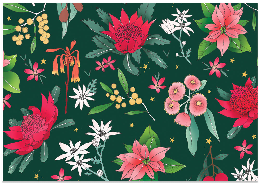 Australian Native Christmas Wrapping Paper - Festive Floral