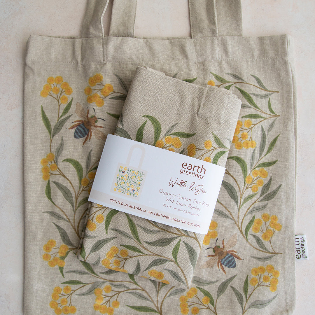 Organic Tote Bag With Pocket - Wattle & Bee