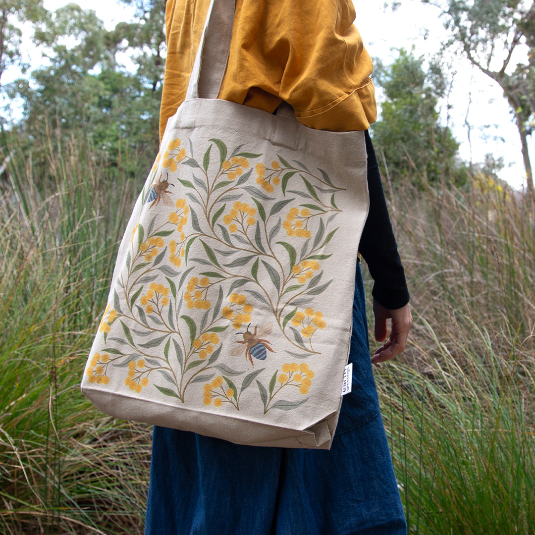 Tote Bag With Pocket - Wattle & Bee
